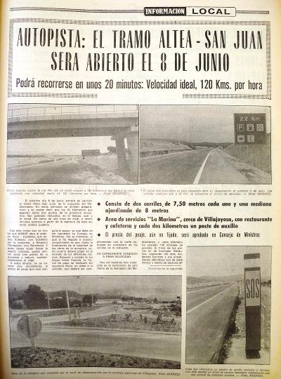 Autopista: El tramo Altea-San Juan será abierto el 8 de junio (Diario Información, 30/05/1976)