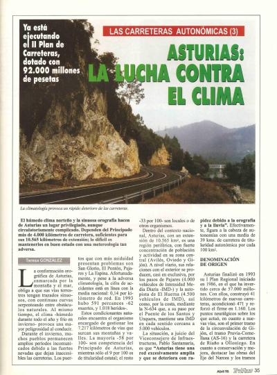 Revista Tráfico, nº 105 (abril de 1995). Carreteras autonómicas. Asturias: la lucha contra el clima