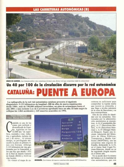 Revista Tráfico, nº 112 (diciembre de 1995). Carreteras autonómicas. Cataluña: puente a Europa