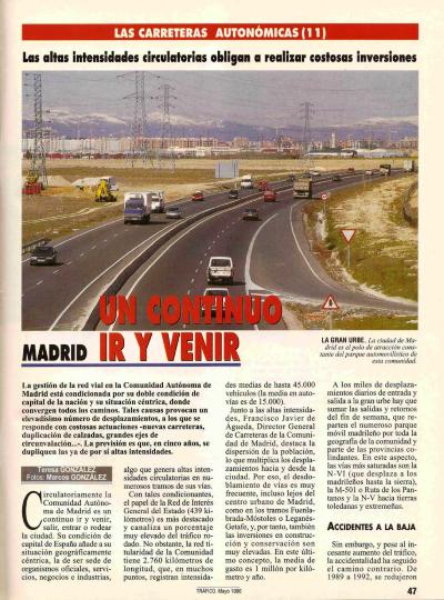 Revista Tráfico, nº 115 (mayo de 1996). Carreteras autonómicas. Madrid: un continuo ir y venir