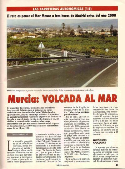 Revista Tráfico, nº 116 (junio de 1996). Carreteras autonómicas. Murcia: volcada al mar