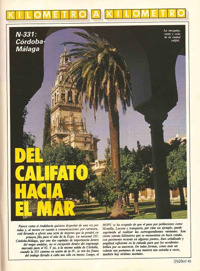 Revista Tráfico, nº 44 (mayo de 1989). Kilómetro y kilómetro: Córdoba-Málaga (N-IV y N-331). Del califato hacia el mar