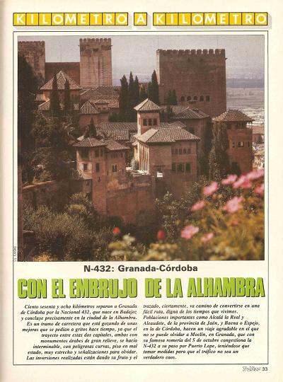 Revista Trfico, n 52 (febrero de 1990). Kilmetro y kilmetro: Granada-Crdoba (N-432). Con el embrujo de la Alhambra