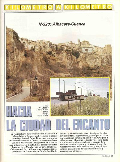 Revista Tráfico, nº 58 (septiembre de 1990). Kilómetro y kilómetro: Albacete-Cuenca (N-301 y N-320). Hacia la ciudad del encanto