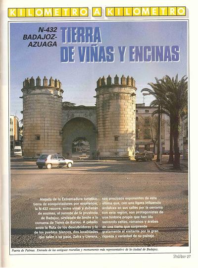 Revista Tráfico, nº 64 (marzo de 1991). Kilómetro y kilómetro: Badajoz-Azuaga (N-432). Tierra de viñas y encinas