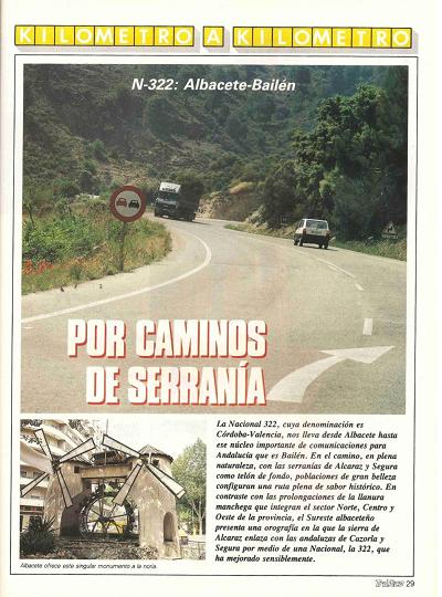 Revista Tráfico, nº 69 (septiembre de 1991). Kilómetro y kilómetro: Albacete-Bailén (N-322). Por caminos de serranía