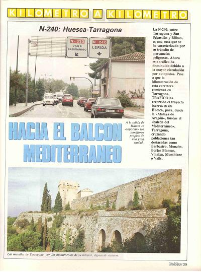 Revista Tráfico, nº 73 (enero de 1992). Kilómetro y kilómetro: Huesca-Tarragona (N-240). Hacia el balcón mediterráneo