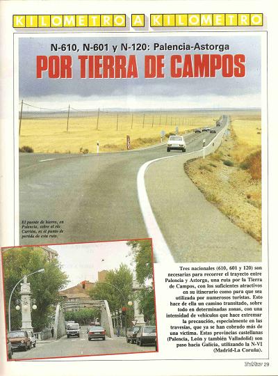 Revista Tráfico, nº 74 (febrero de 1992). Kilómetro y kilómetro: Palencia-Astorga (N-610, N-601 y N-120). Por Tierra de Campos